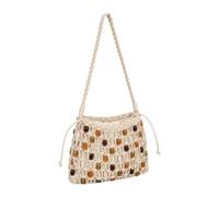 Generic Women Tote Bag Large Capacity Shoulder Handbag Purse Rope Material Exquisitely Handmade Beaded Woven Detail Suitable for Vacation Outings Daily Use, White