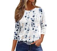 Generic Women's 3/4 Sleeve Tunic Blouse - Classic, Relaxed Fit, Long Sleeve, Crew Neck, Floral Pattern, Blue, Size 16