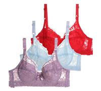 Generic Women's 3-Pack Plunge Push-Up Bras with Underwire, Adjustable Straps, A3-blue, Size 42C