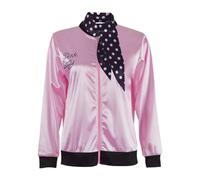 Generic Women's Adults 50s Pink Satin Jacket with Neck Scarf Halloween Costume Fancy Dress Pink Lady Jacket Grease Fancy Dress 1950s Costume for Women Adults with Accessories UK