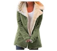 Generic Women's Army Green Fleece Trench Coat, XL, Loose Fit, Long Sleeve, Waterproof, Fall, Winter