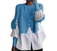 Generic Women's Autumn and Winter New Layered Pullover Spliced Two Knitted Sweater Shirt Christmas Jumper for Women UK Funny Deals Daily Essentials Autumn Winter Christmas Knitted Sweater Women
