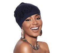 Generic Womens Beanie Chemo Headwear Elastic Turbans Cap Hat Headscarf Hair Coverings Sleep Cap Head Wraps Cancer Hat with Flower Design Navy