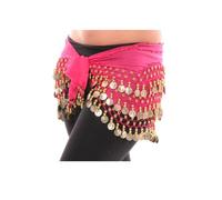 Generic Women's Belly Dance Hip Scarf Skirt Belt with 128 Coins, Hot Pink, One Size, Length: 134 cm