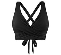 Generic Women's Black Bikini Top, Size M, High Waisted Bikini Set, Halter Neck, Solid, Tummy Control, Swimming Costume
