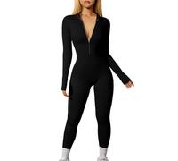 Generic Women's Black Long Sleeve Jumpsuit M Size, Sporty Sexy, Zipper Closure, Floor Length