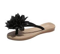 Generic Women's Black Sandals, Size 4.5 UK, Platform Flip Flops with Flowers, Casual, Comfortable, Open Toe, 3 cm Heel, Recommended for Women's Shoes