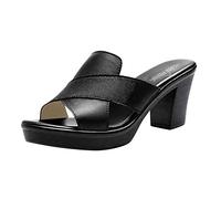 Generic Womens Block Mid High Heels Chunky Sandals Open Toe, Ladies Womens Slip On Mules Platform Espadrilles Wedge Summer Sandals Women'S Heeled Sandal Heel Sandals Fish Mouth Sandals Slippers