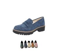 Generic Women's Blue Suede Loafers Size 4 UK & 5 UK, Round Toe, Platform, Slip-On, Comfort, Business, Office, Work, School Shoes