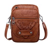 Generic Women's Brown Mini Crossbody Bag, One Size, Solid, Rectangular, Convertible Style, Gold Tone Hardware, Nylon/100% Material, Zipper Closure, Shoulder Cross-Body Strap, 122 grams, 4x13x19 cm
