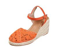Generic Women's Canvas Wedge Sandal with Closed Toe, Cut Flange and Smooth Soft Sole Sandals Bohemia Pearl Leather Shoes Sandal Woman Beach, orange, 6.5 UK