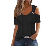 Generic Women's Casual Loose Fit Cotton Spandex Tank Top - Black, Size 3XL, Short Sleeve, V-Neck, Boho Style, Embroidered, Adult, Female, Summer, Regular, Regular Height, XXX-Large