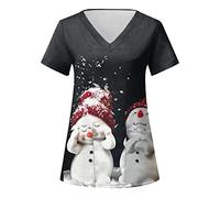 Generic Women's Christmas Scrubs Top V-Neck Nursing Uniform, Short Sleeve, Polyester, Size L, Color Z3, Snowman Theme