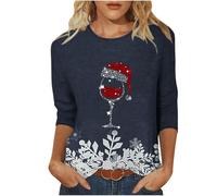 Generic Women's Christmas Sweatshirt for Women, Navy, L, 3/4 Sleeve, Loose, Crew Neck, Polyester, Holiday Theme, Plus Size, UK Size Large