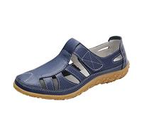 Generic Womens Closed Toe Flat Sandals Summer Comfortable Beach Clappers Elegant Women Casual Shoes Soft Sole Sandals Retro Breathable Sandals Naked Hiking Shoes, dark blue, 8 UK