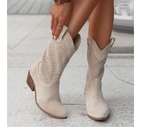 Generic Women's Cowboy Boots, Beige, Size 3.5, Pointed Toe, Wide Calf, Winter, Western Style