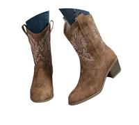 Generic Women's Cowboy Boots, Brown, Size 6 UK, Western Style, Square Toe, Cuban Heel, Pull On, Faux Leather, Comfortable, All Seasons, Perfect for Social Events, Casual Wear, Rodeo, Music Festivals