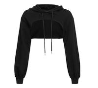 Generic Women's Cropped Hoodie, Women's Cut Out Drawstring Hoodie Y2K Crop Tops Long Sleeve Sweatshirt Pullover Top Black