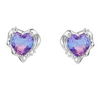 Generic Women'S Crystal Birthstone Earrings, Silver Heart Design Stud Earrings, 1.2 X 1.2 Cm / 0.47 X 0.47 In, Unique Zirconia, Dainty