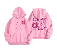 Generic Women's Cute Puff Pink Hoodie Letter Print Casual Graphic Drawstring Pullover with Kangaroo Pocket - Medium