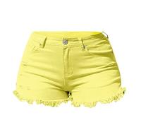 Generic Women's Denim Shorts - Low Rise, Yellow, Size M, 14, 16, 20, 22, 6 Inch Inseam, Stretchy, 2 Pockets, Flat Front, Cargo Style, Recommended Browse Node: 1731467031