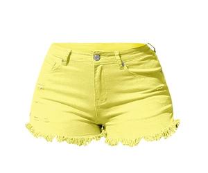 Generic Women's Denim Shorts - Low Rise, Yellow, Size M, 14, 16, 20, 22, 6 Inch Inseam, Stretchy, 2 Pockets, Flat Front, Cargo Style, Recommended Browse Node: 1731467031