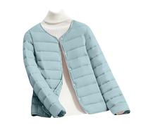 Generic Women's Down Jacket Short Winter Quilted Jacket Women's Lightweight Without Hood Quilted Coat with Buttons Round Neck Winter Jacket Solid Color Thin Cotton Lining For Down Coat Long Sleeve