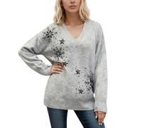 Generic Women's Elegant Knitted Sweater with Sequin Snowflakes - Festive V-Neck Pullover with Glitter | Winter Jumper for the Holidays, S