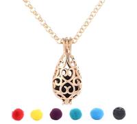 Generic Women'S Essential Oils Diffuser Necklace, Water Drop Pendant Design With Lava Stone, Adjustable Chain, Includes Cotton Balls, Wonderful Gift Idea