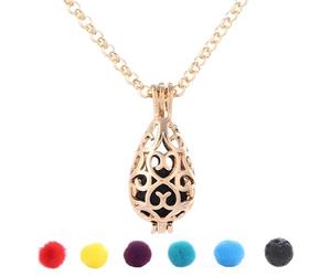 Generic Women'S Essential Oils Diffuser Necklace, Water Drop Pendant Design With Lava Stone, Adjustable Chain, Includes Cotton Balls, Wonderful Gift Idea
