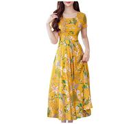 Generic Women's Floral Maxi Dress - Summer & Winter Formal Occasion Dress for Adult Women Plus-Size, High Waist, Short Sleeve, Round Neck, XL