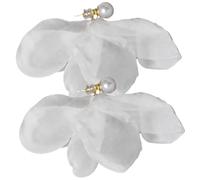 Generic Women'S Floral Pearl Earrings With Chiffon, 925 Silver Studs, Lightweight And Elegant 5 Cm Long, Ideal For Casual And Formal Ocns