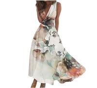 Generic Women's Floral V-Neck Sleeveless Satin Dress, Size L, Green, Maxi, Adult Women