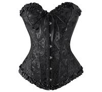 Generic Women's Full Bust Corset, Oversized Classic Brocade Lace-Up Corset, Satin Floral Boned Overbust Bustier Lingerie Tops, Gothic Vintage Corset, Corset Top, C-black, 3XL