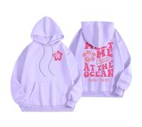 Generic Women's Girls Cute Purple Puff Hoodie Letter Print Casual Graphic Drawstring Pullover with Kangaroo Pocket