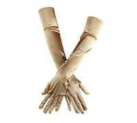 Generic Women's Gold Satin Opera Gloves, One Size, Elbow Length, Stretchy, Comfortable, Classic Style, Perfect for Weddings, Parties, and More