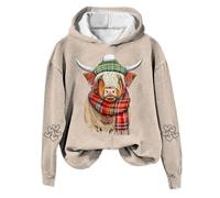 Generic Women's Highland Cow Sweatshirt - Black, Pink - Loose Fit, Long Sleeve, Cropped - Crewneck - Cotton - Rural Theme - Size L/XL (UK)