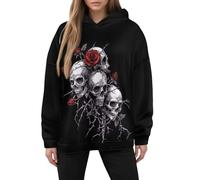 Generic Women's Hoodie with Skull and Rose Print - Gothic Style Hooded Sweatshirt with Skulls and Thorns | Dark and Romantic Sweatshirt for Women, XS