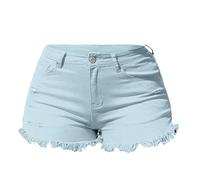 Generic Women's Jean Shorts - Blue Denim, Low Rise, Stretchy, Durable, Slim, Fitted, 3 Inch Inseam, Size M, S
