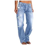 Generic Women's Jeans Loose Fit Wide Leg Button Down Denim Trousers with Pockets High Waist Ripped Baggy Cotton Pants Ladies Casual Streetwear Pull On Denim Jeans