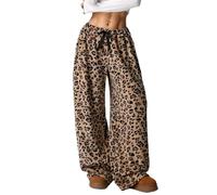Generic Women's Leopard Print Fuzzy Pajama Y2k Cheetah Pants Casual Cozy Drawstring Wide Leg High Waisted Fluffy Pants (Brown, XL)