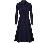 Generic Women's Long Trench Coat - Winter Lapel Swing Style Warm A-Line Mid-Season Single Breasted Outwear, Knee-Length Windbreaker in Plain Tweed with Frayed Hem, Flared Design Dress, navy, M