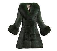 Generic Women's Long Winter Jacket Ladies Elegant Winter Coat Without Hood, Warm Fur Jacket With Fur Solid Color Long Coat Faux Fur Faux Fur Jacket Fur Collar Coat Lapel Collar Women's Coat, Grün74, M