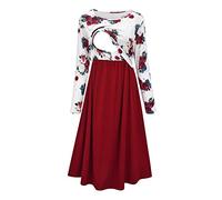 Generic Women's Maternity Mum Summer Short Sleeve Plain Button Nursing Dress for Breastfeeding with Pocket Indian Clothing Women's Tunic, Zzz6-Red, L