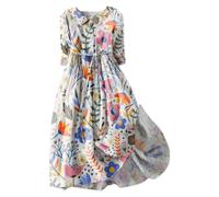 Generic Women's Multicolour Floral A-line V-neck Midi Dress with Pocket, Size L, Spring-Summer Casual Dress for Adult Women, Graduates, Wedding Guests