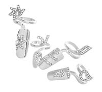 Generic Womens Nail Ring Rhinestone Silver Alloy Caps Comfortable Fit Fake Nails for Wedding Prom Party Valentines and Holiday Manicure Art