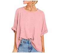Generic Women's Oversized Casual Pink Solid Color Loose Fit Short Sleeve T-Shirt 3XL