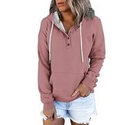 Generic Women's Oversized Gold XL Hoodie, Long Sleeve, Button & Drawstring Collar, Kangaroo Pocket, Loose Fit, Solid Color, Long Length, Plus Size, Adult, Casual, Sporty, Retro