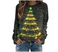Generic Women's Oversized Multicolor Christmas Sweatshirt UK Clearance Ladies Xmas Tree Print Long Sleeve Tops Merry Christmas Shirts Plus Size Pullover Xmas Tops Holiday Tshirts