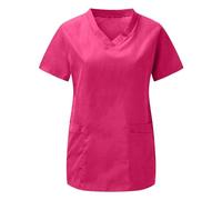 Generic Women's Pink V-Neck Tunic Scrub Top - Short Sleeve, Loose Fit, Size L, Solid, Backless, Work, Hospital, Beauty Salons, All Seasons, 1 Count, Moisture Wicking, Breathable, Medical Scrub Top